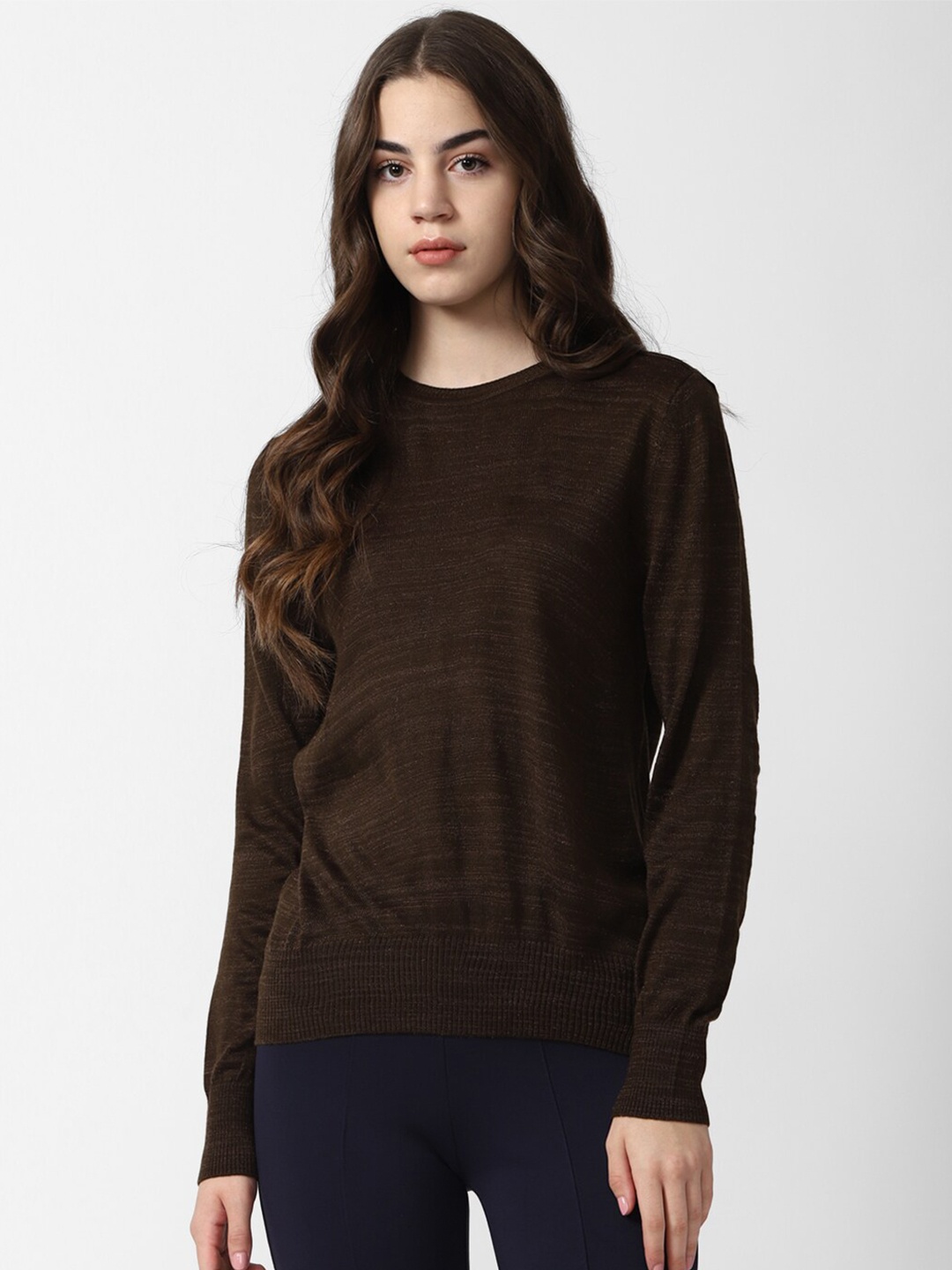 

Van Heusen Woman Ribbed Round Neck Long Sleeves Pullover, Brown