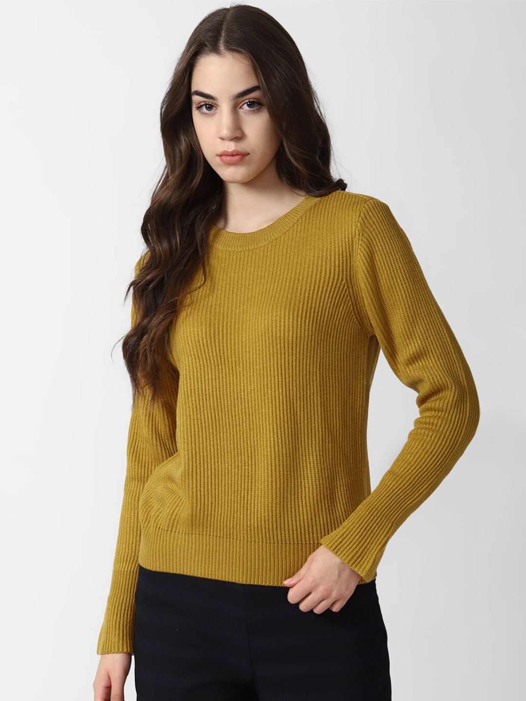 

Van Heusen Woman Ribbed Round Neck Long Sleeves Acrylic Pullover, Yellow