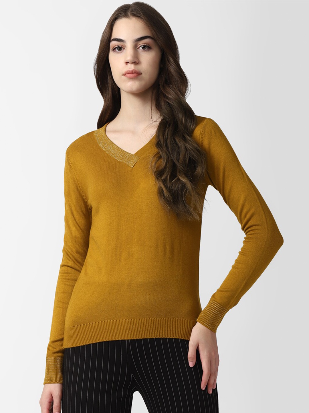 

Van Heusen Woman Ribbed V-Neck Long Sleeves Pullover, Yellow