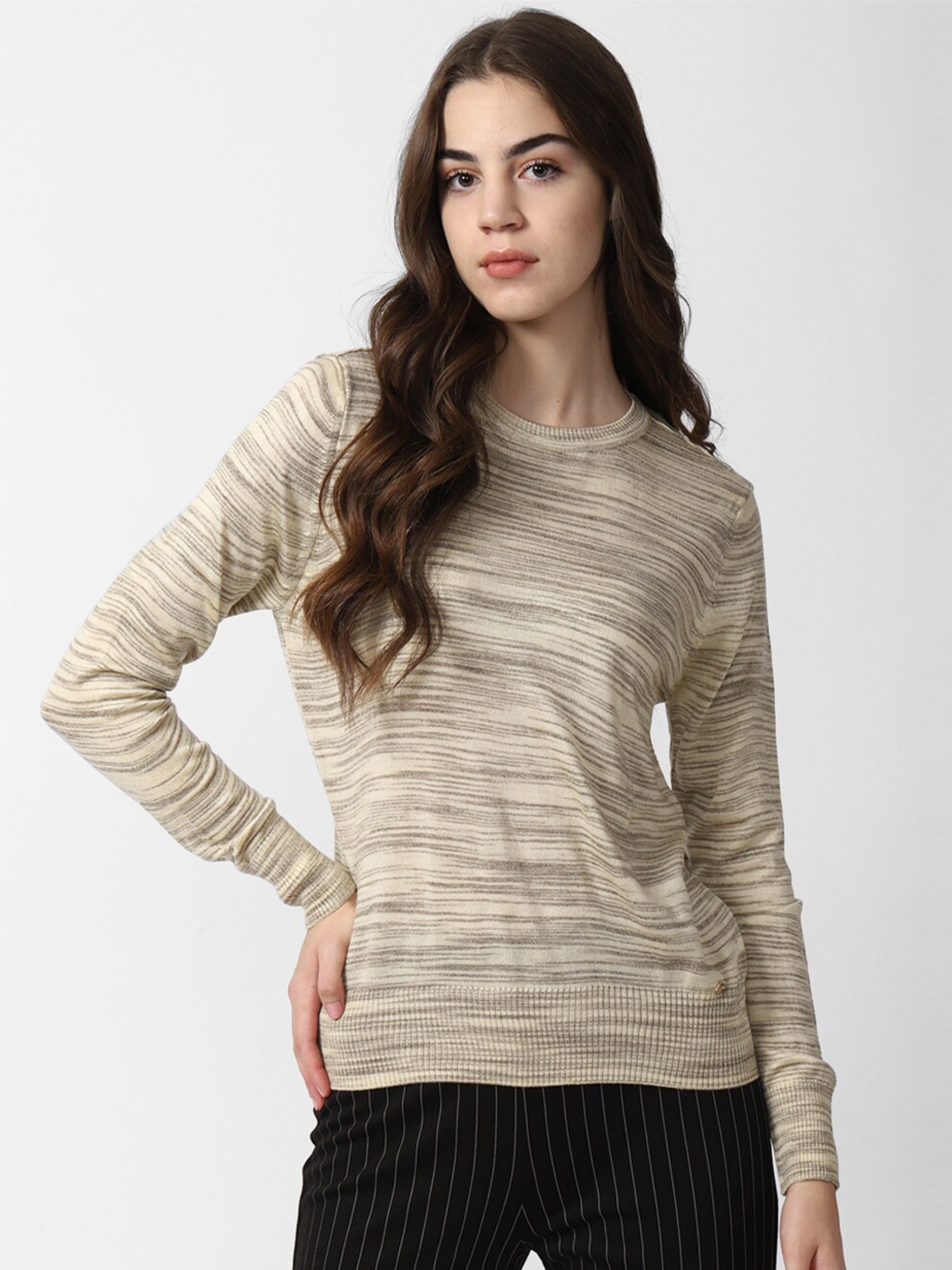 

Van Heusen Woman Abstract Printed Round Neck Long Sleeves Pullover, Beige