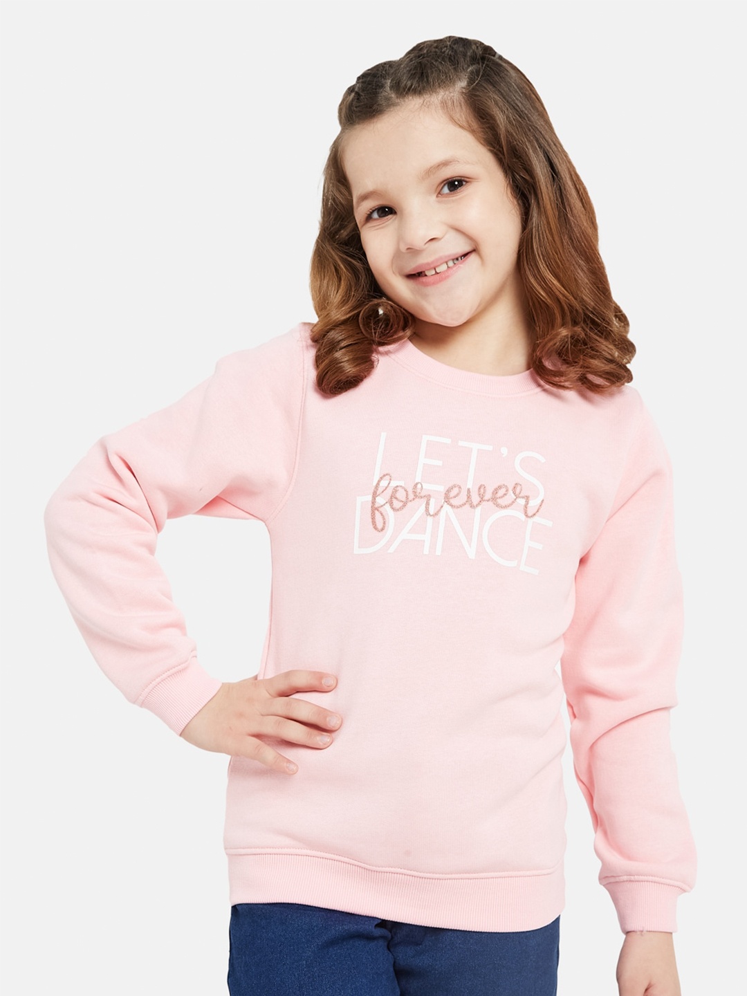 

METTLE Girls Typography Printed Fleece Pullover Sweatshirt, Pink