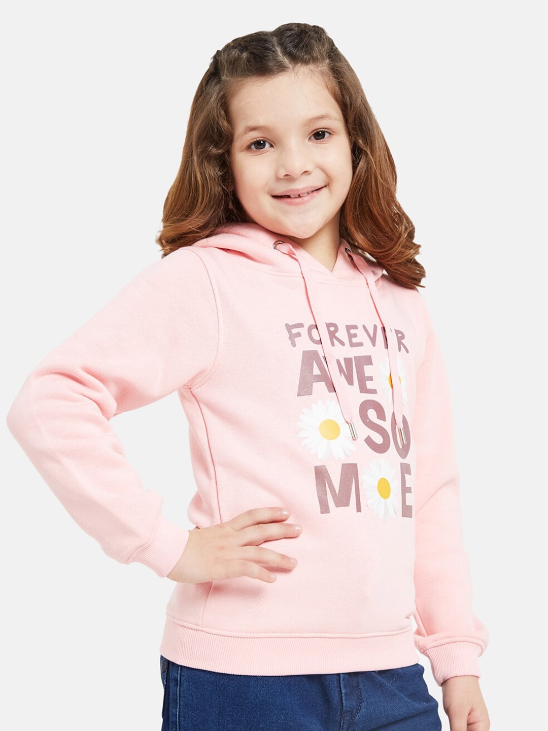 

METTLE Girls Typography Printed Hooded Fleece Sweatshirt, Pink