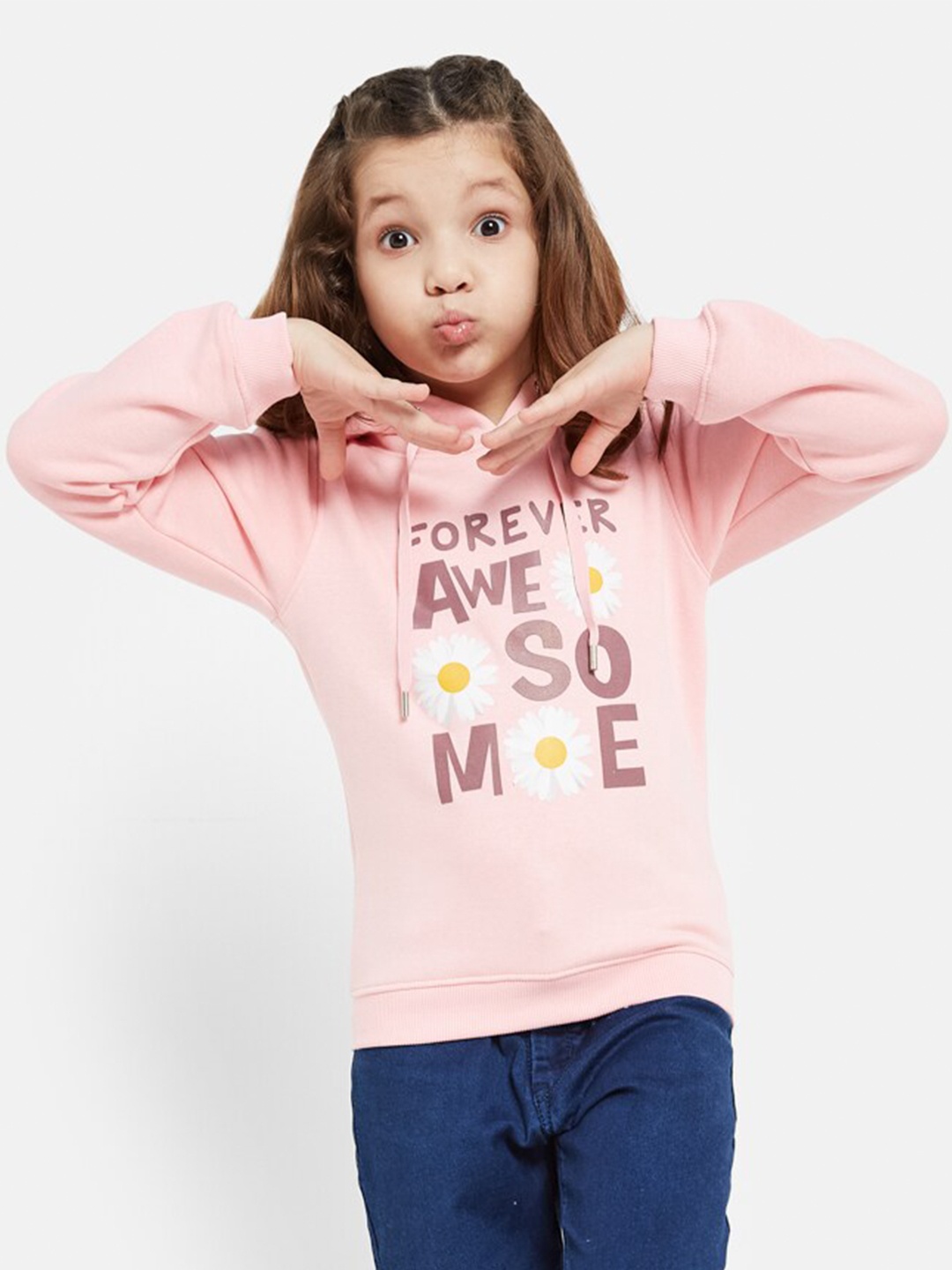 

METTLE Girls Typography Printed Hooded Pullover Sweatshirt, Pink