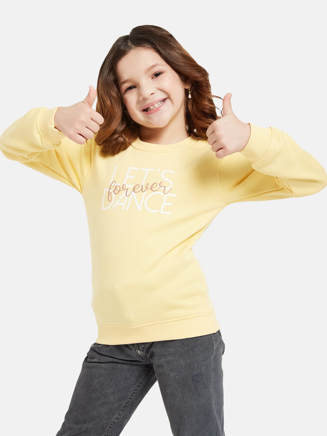 

METTLE Girls Typography Printed Fleece Sweatshirt, Yellow