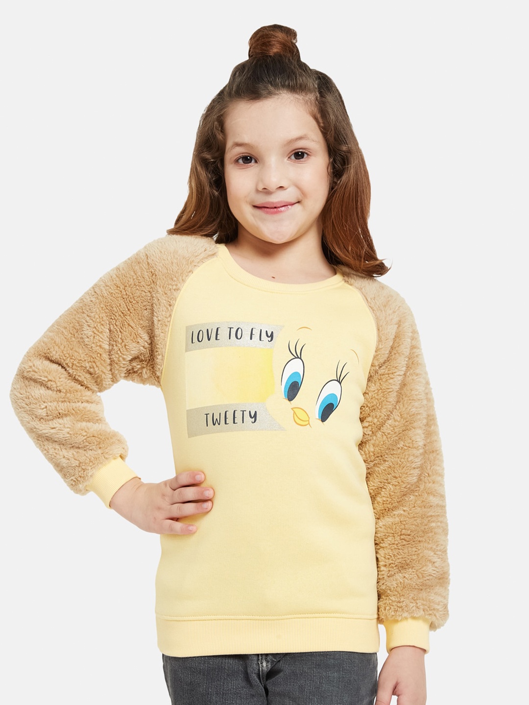 

METTLE Girls Tweety Printed Sweatshirt, Yellow