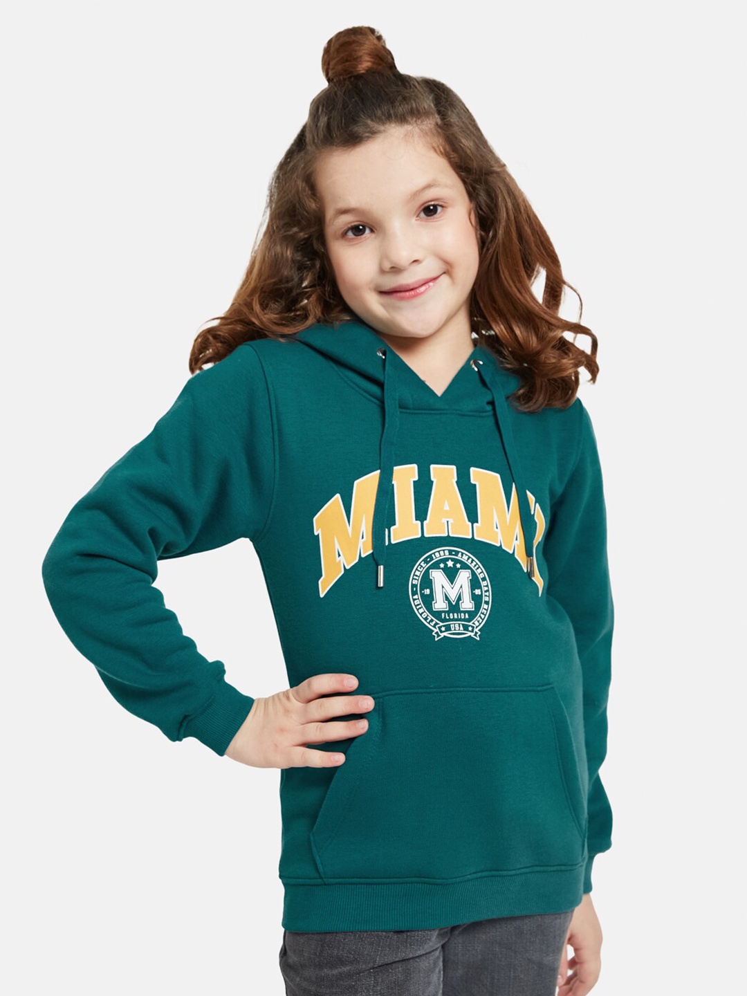 

METTLE Girls Girls Typography Printed Hooded Pullover Sweatshirt, Green