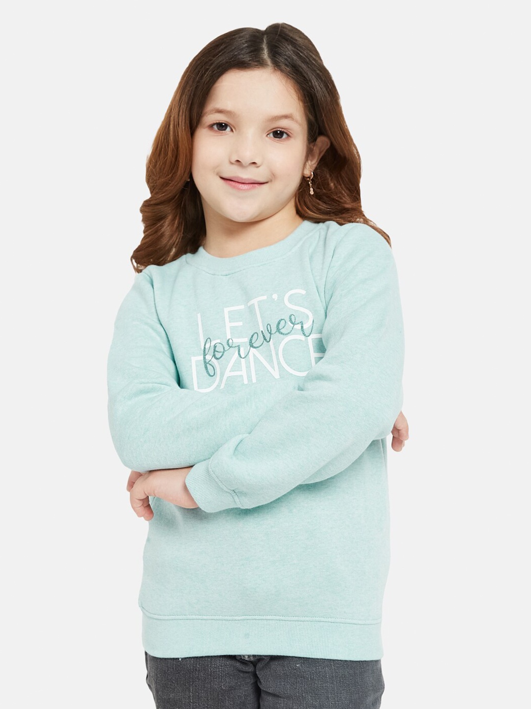 

METTLE Girls Typography Printed Fleece Sweatshirt, Blue