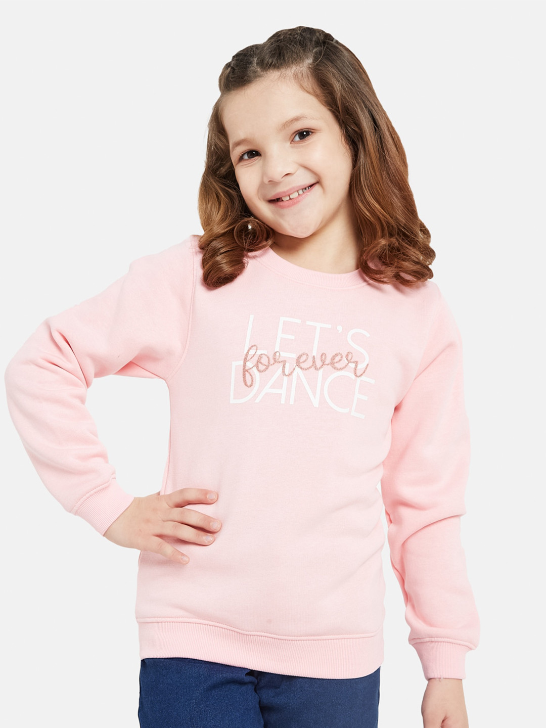 

METTLE Girls Typography Printed Fleece Pullover Sweatshirt, Pink