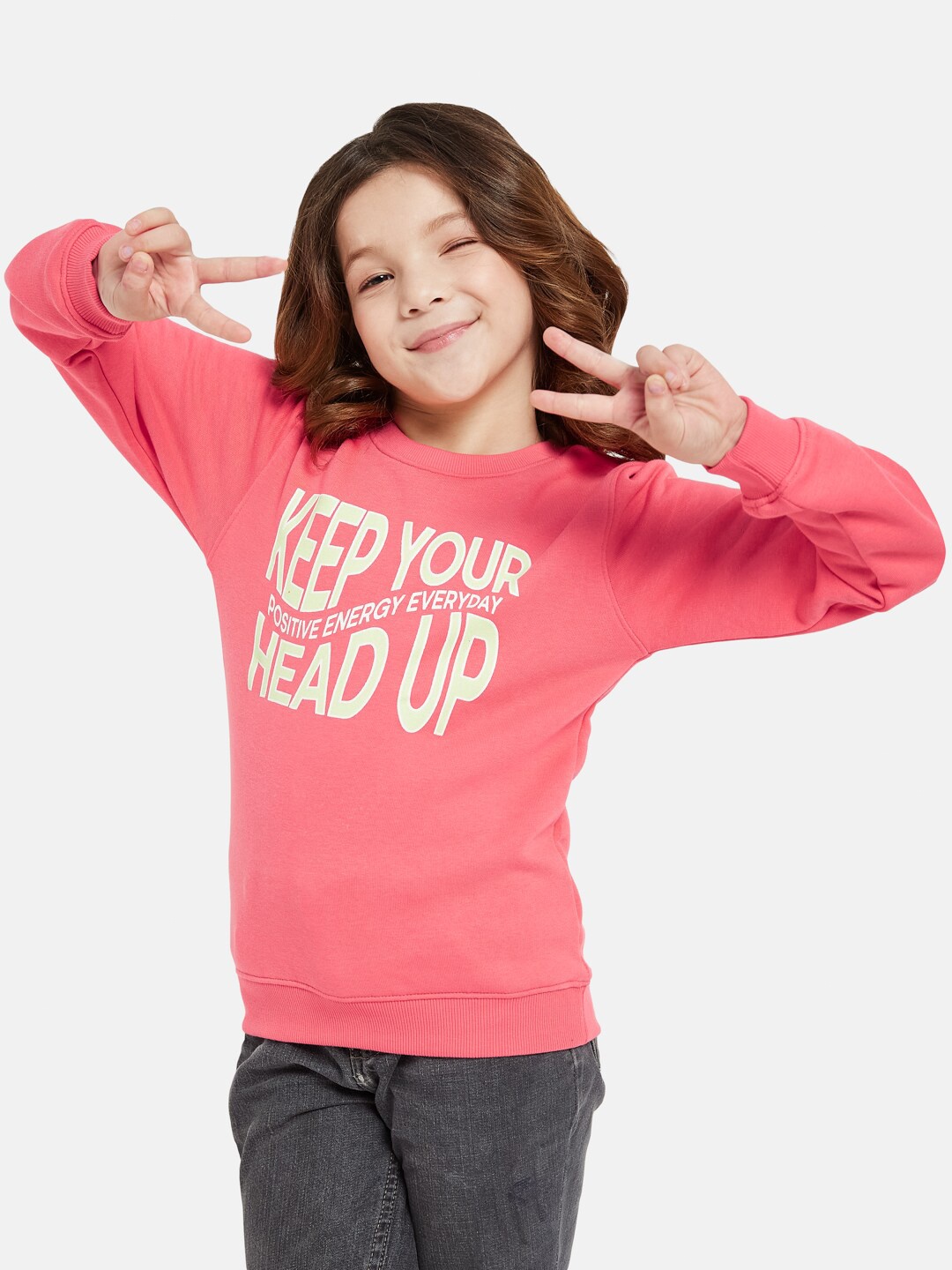 

METTLE Girls Girls Typography Printed Round Neck Pullover Sweatshirt, Pink