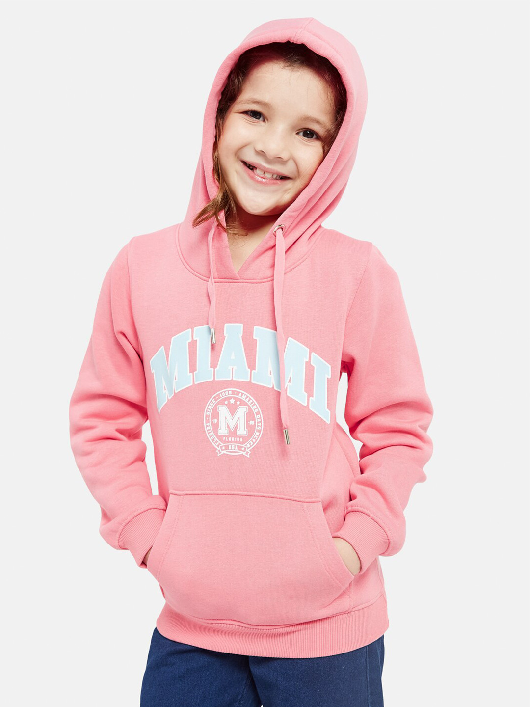 

METTLE Girls Typography Printed Hooded Pullover Sweatshirt, Pink