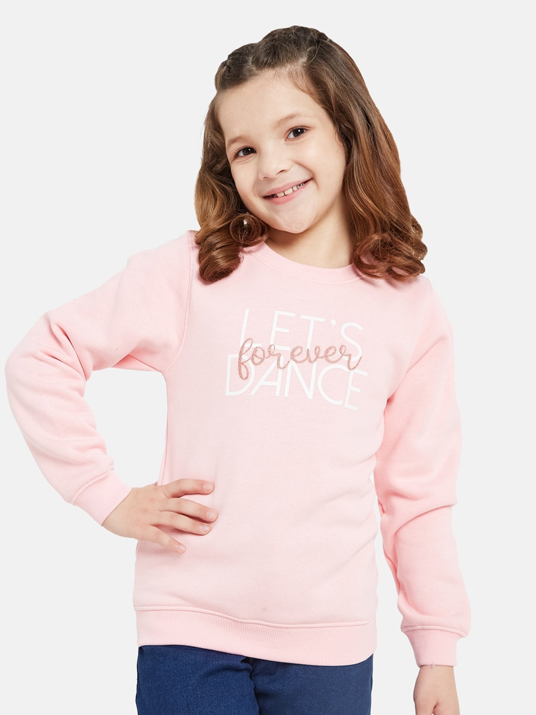 

METTLE Girls Typography Printed Fleece Pullover Sweatshirt, Pink