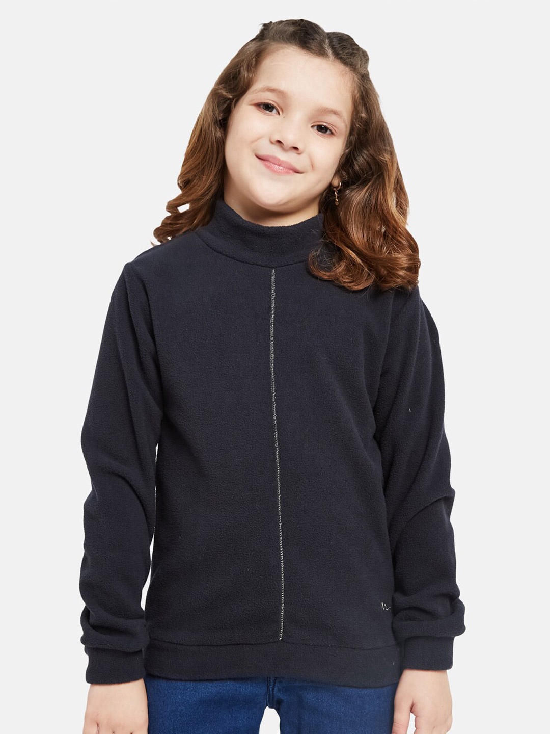 

METTLE Girls Round Neck Long Sleeves Fleece Pullover Sweatshirt, Navy blue