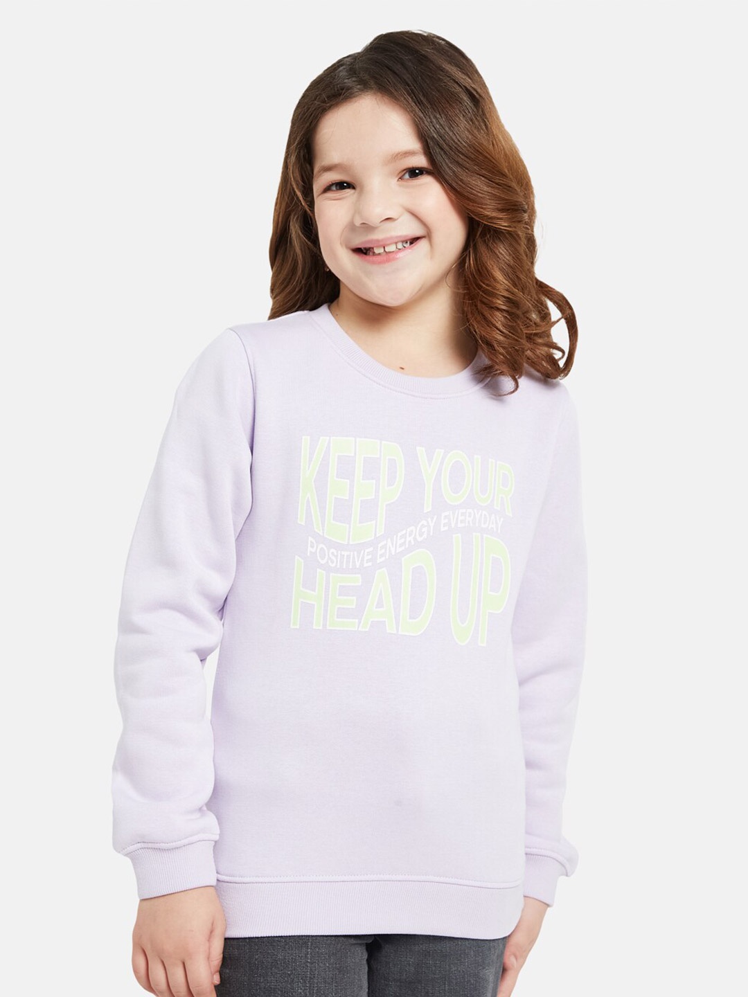 

METTLE Girls Typography Printed Fleece Pullover Sweatshirt, Purple