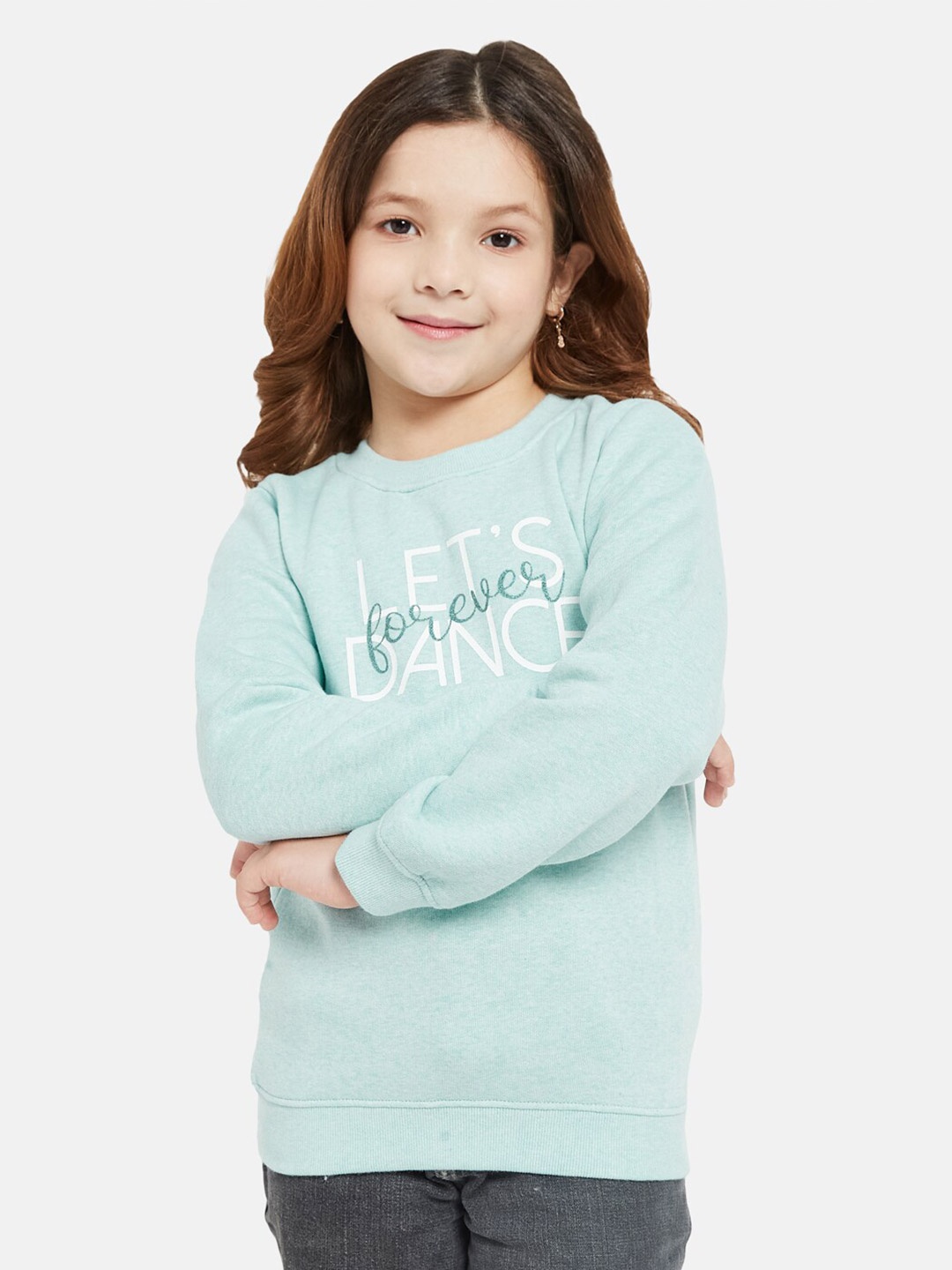 

METTLE Girls Typography Printed Fleece Sweatshirt, Blue