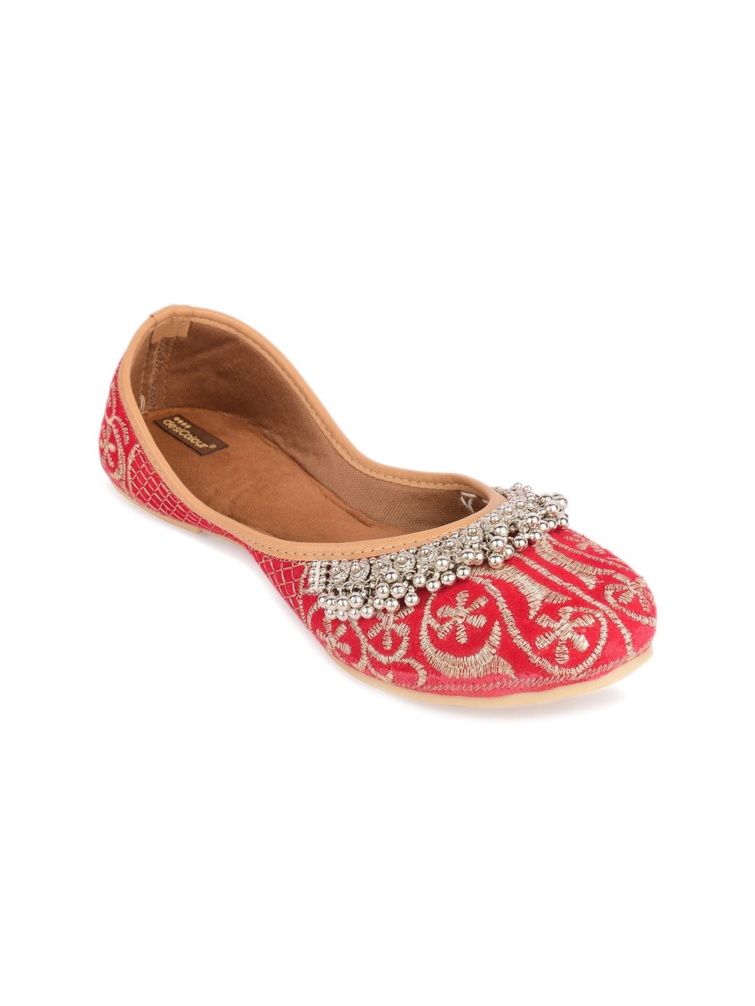 

DESI COLOUR Embellished Velvet Ethnic Mojaris, Red