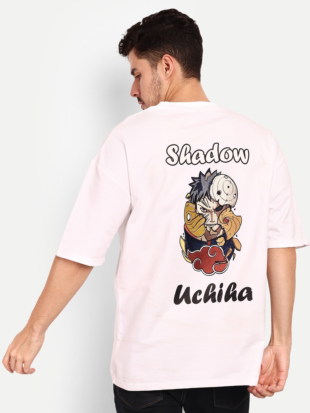 

BLURR SHADOW UCHIHA Embroidery Printed Oversized T-shirt, White