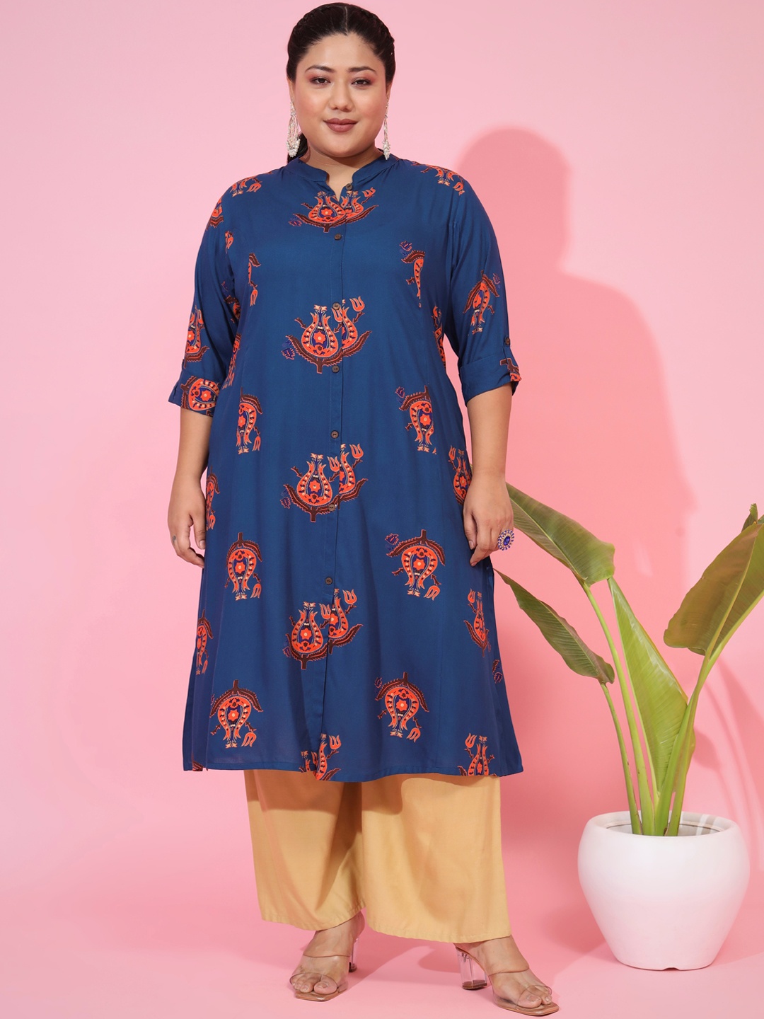 

Vbuyz Plus Size Ethnic Motifs Printed A Line Kurta, Blue