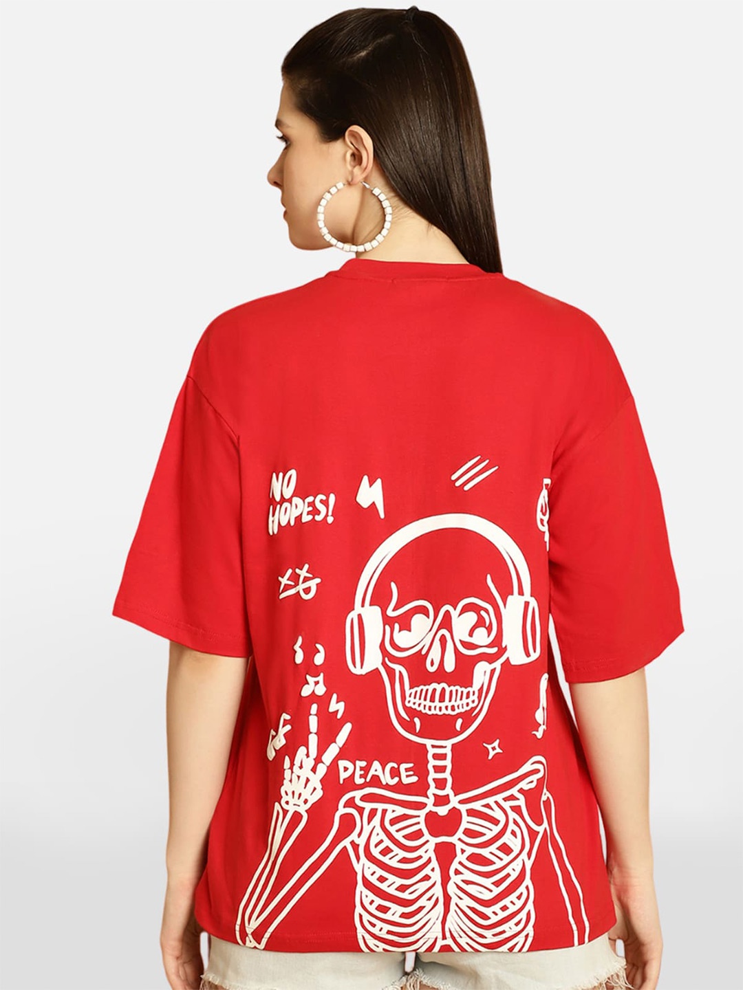 

BAESD Graphic Printed Drop-Shoulder Cotton Oversized T-shirt, Red