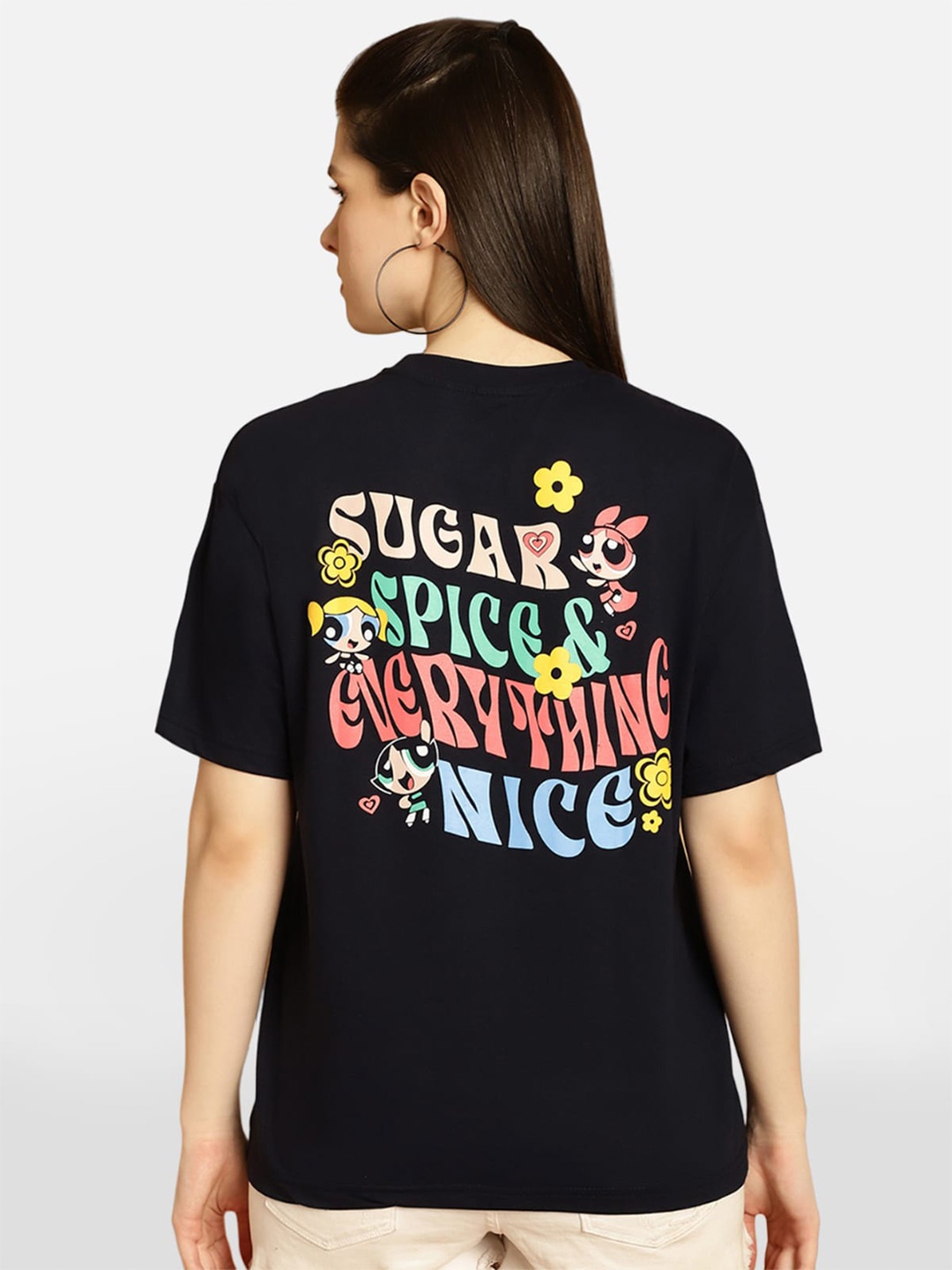 

BAESD Typography Printed Drop-Shoulder Sleeves Cotton Oversized T-shirt, Black