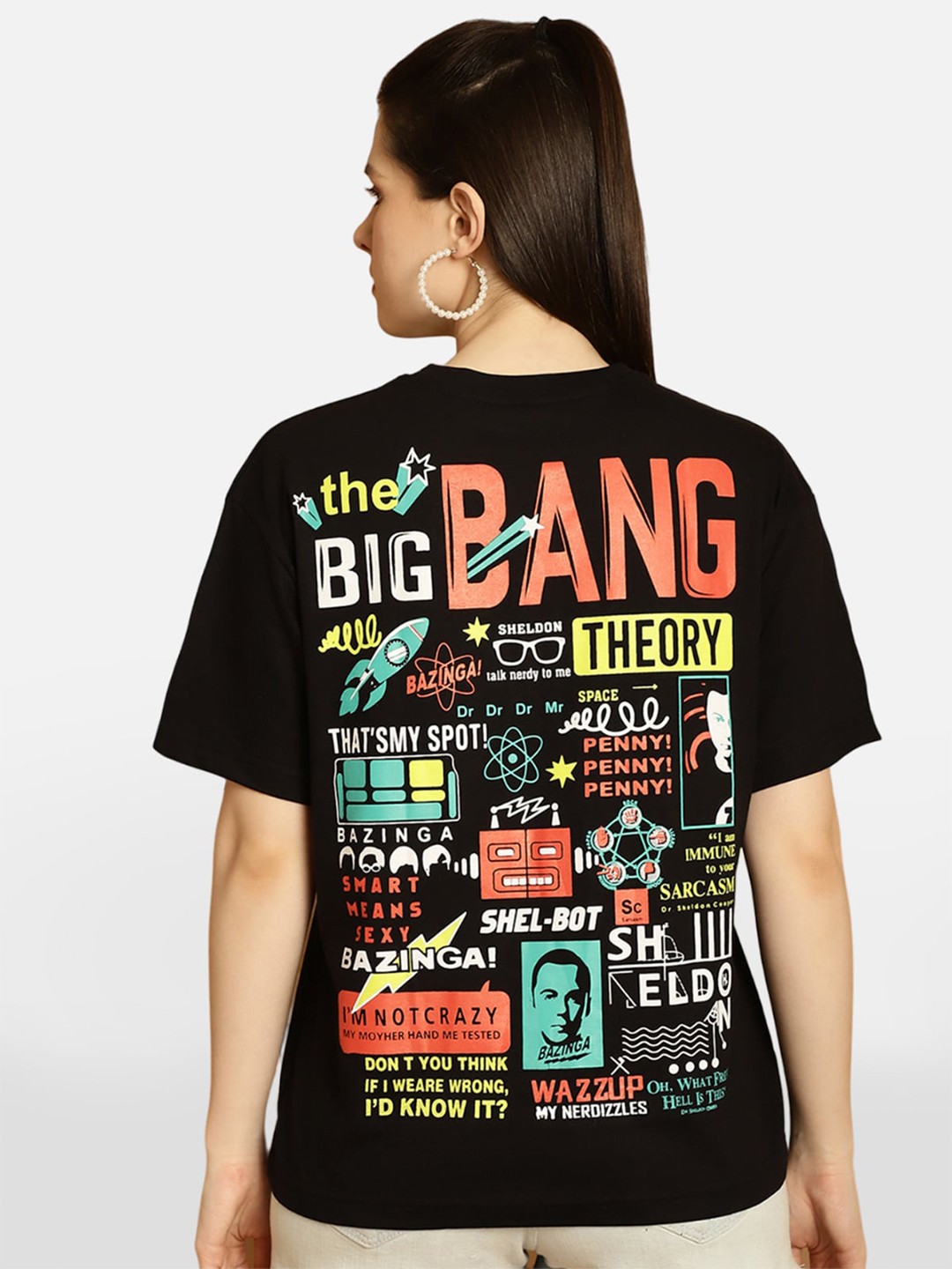 

BAESD Typography Printed Oversized Cotton T-shirt, Black