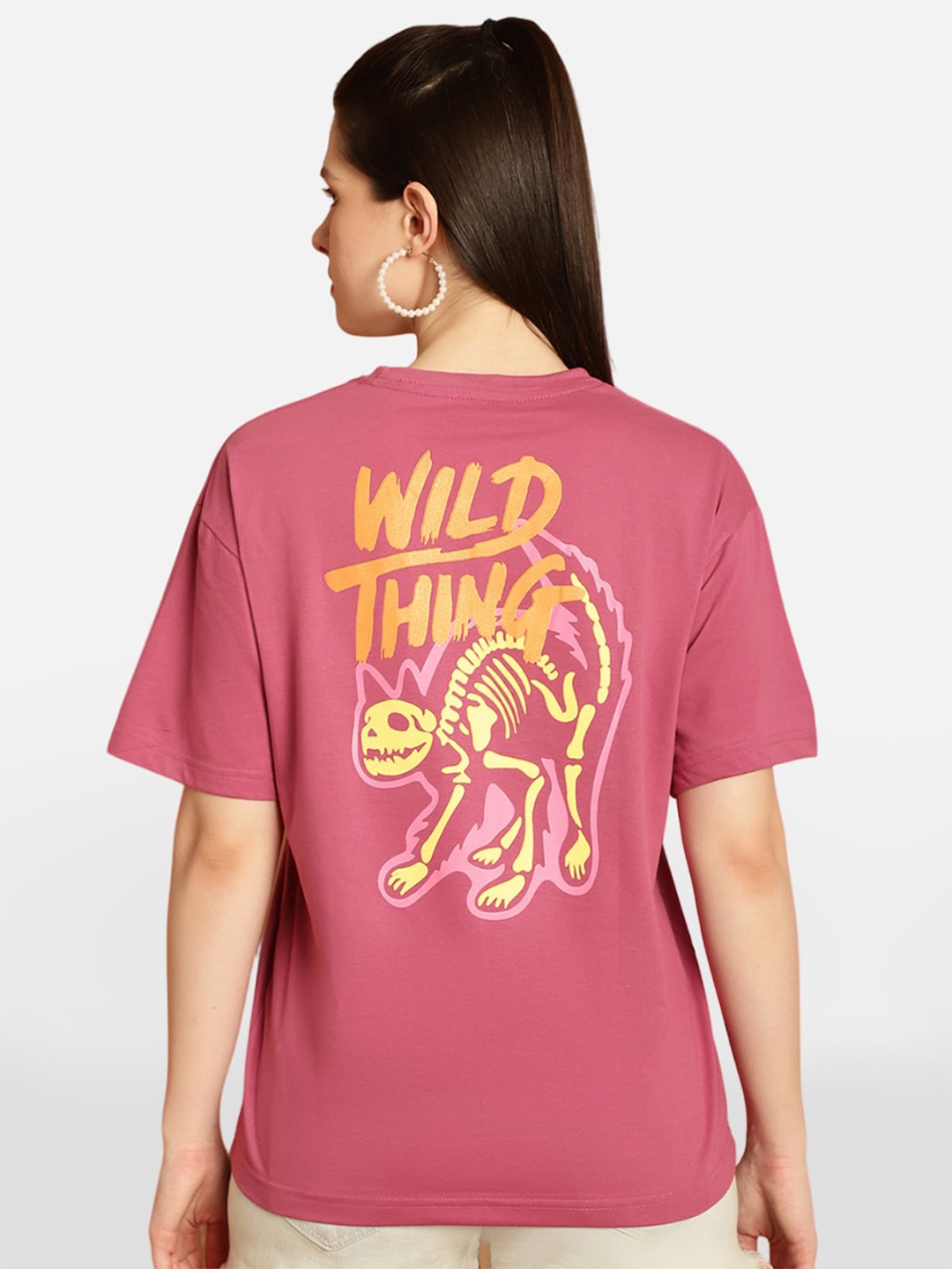 

BAESD Typography Printed Oversized Cotton T-shirt, Pink