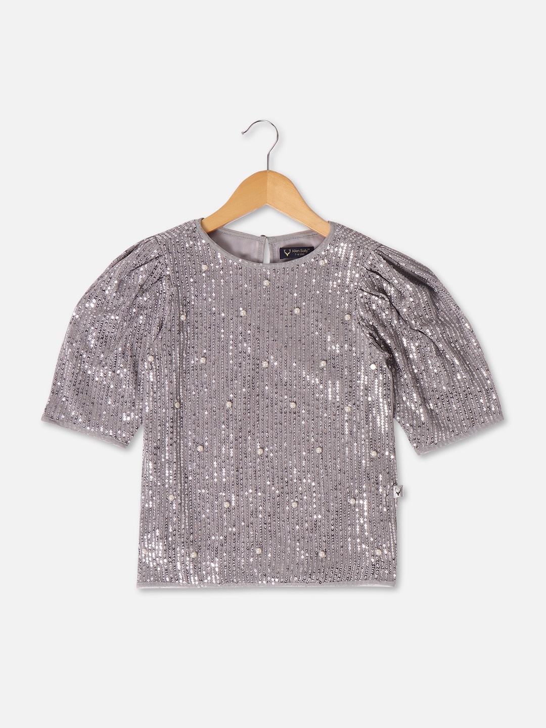 

Allen Solly Junior Grey Embellished Puff Sleeves Cotton Top