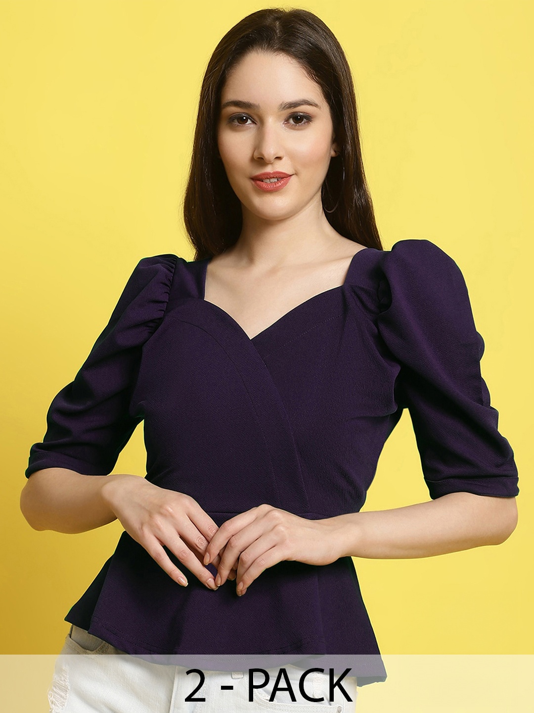 

Fabflee Sweetheart Neck Puff Sleeve Top, Purple