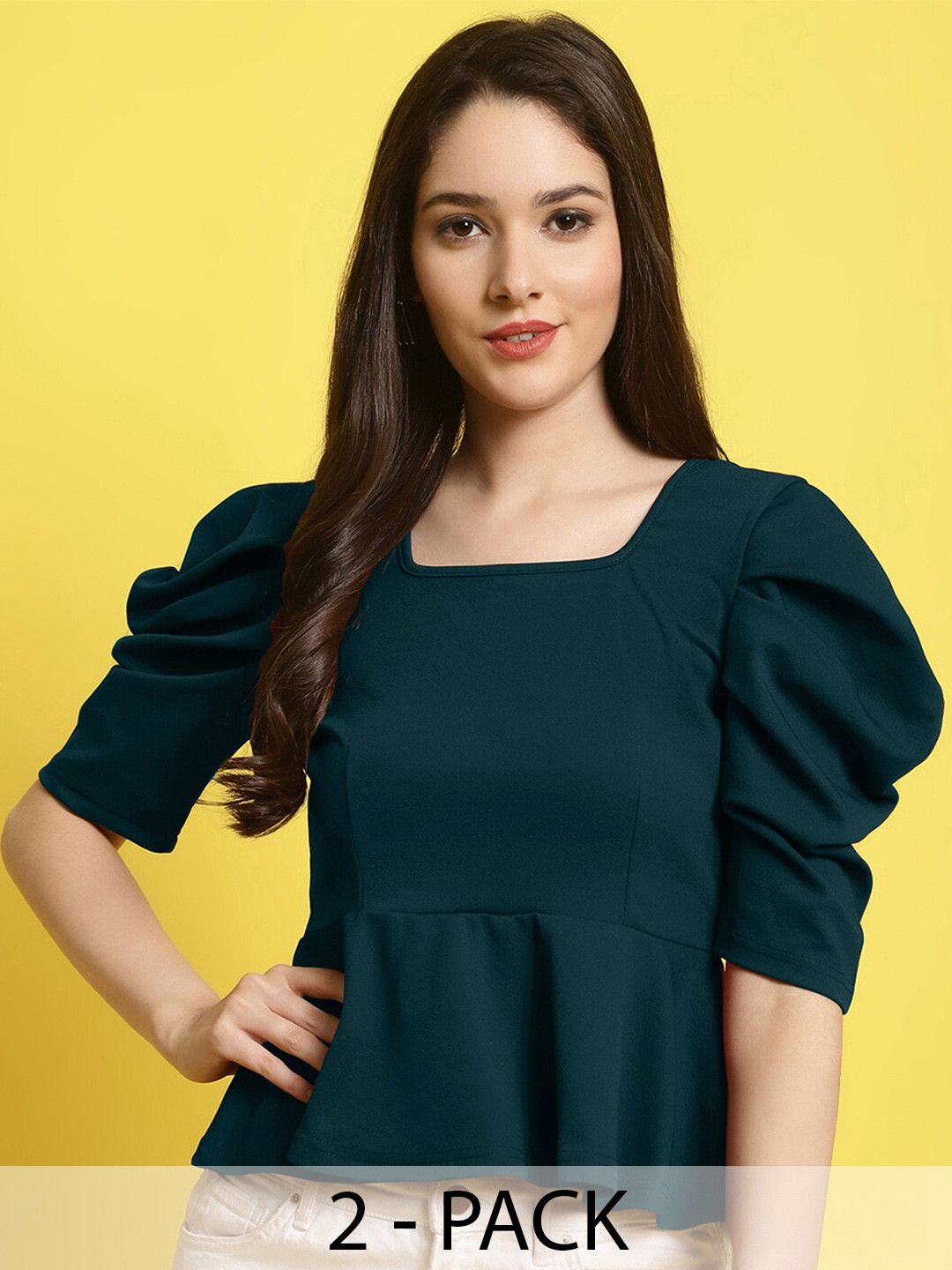 

Fabflee Sweetheart Neck Puff Sleeve Top, Green