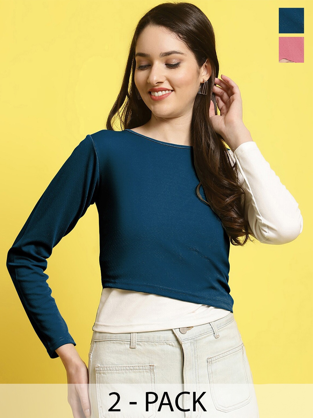 

Fabflee Pack of 2 Puff Sleeve Top, Teal