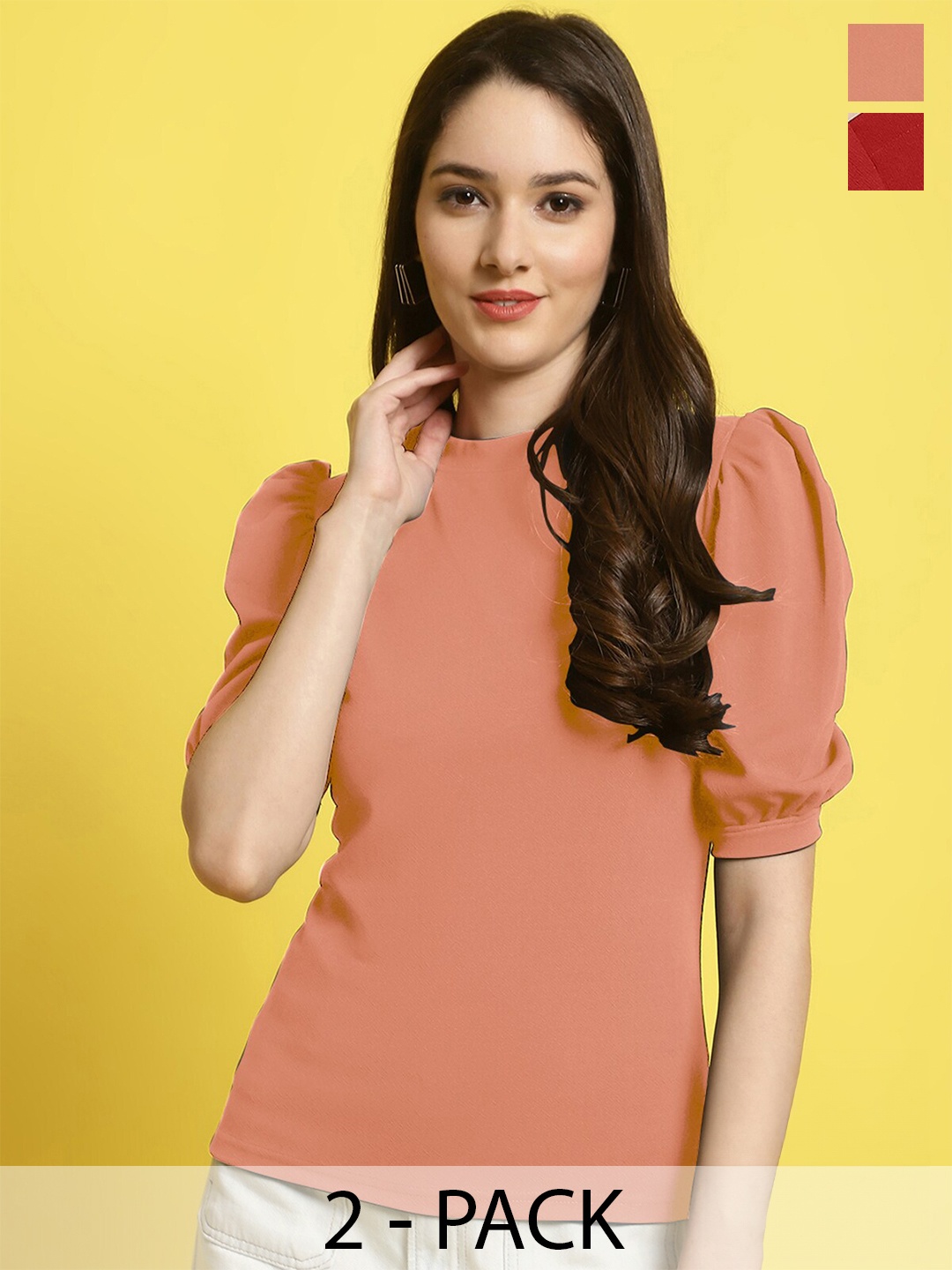 

Fabflee Sweetheart Neck Puff Sleeve Top, Peach