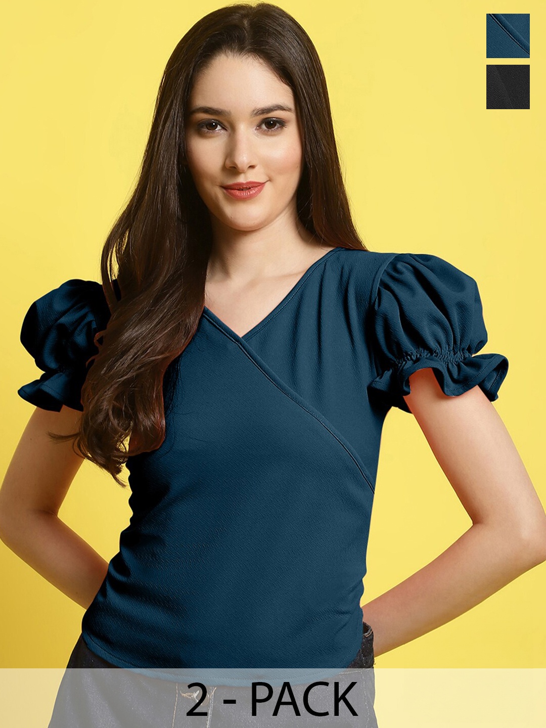 

Fabflee Pack of 2 Puff Sleeved Tops, Blue