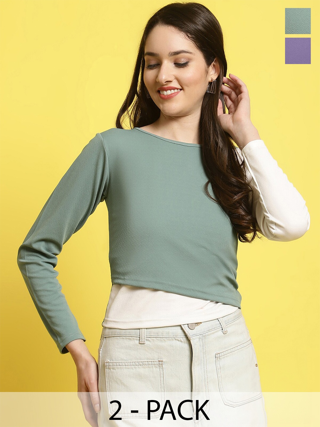 

Fabflee Pack Of 2 Colourblocked Long Sleeve Top, Sea green