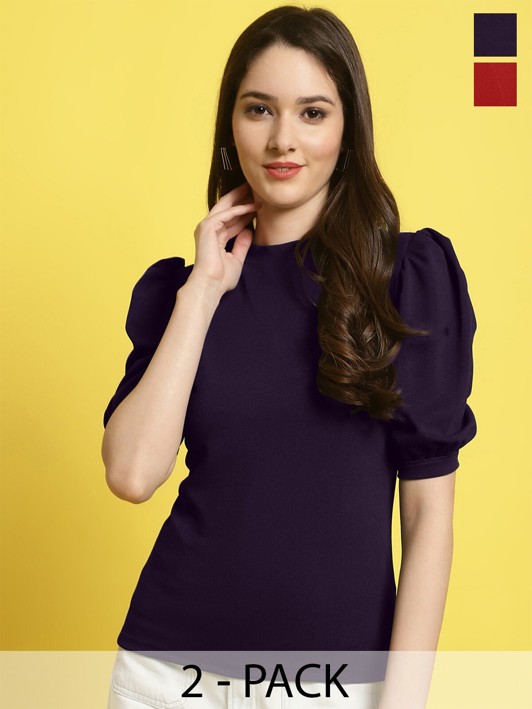 

Fabflee Pack of 2 Puff Sleeved Tops, Purple