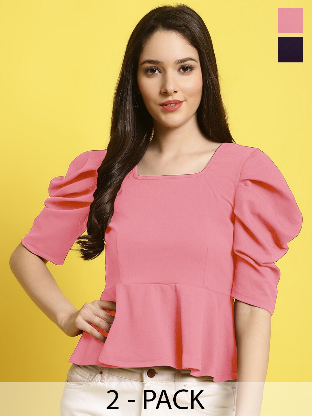 

Fabflee Pack Of 2 Peplum Tops, Pink