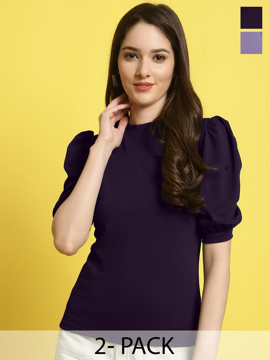 

Fabflee Pack Of 2 Puff Sleeve Tops, Purple