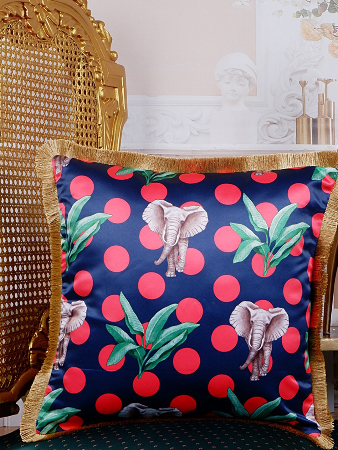 

THE WHITE INK DECOR Eden Blue & Red Floral Satin Square Cushion Cover
