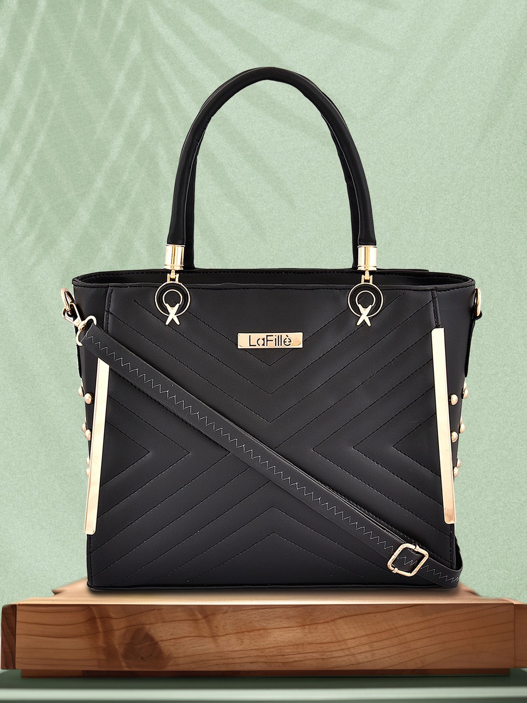 

LaFille Quilted PU Structured Handheld Bag, Black