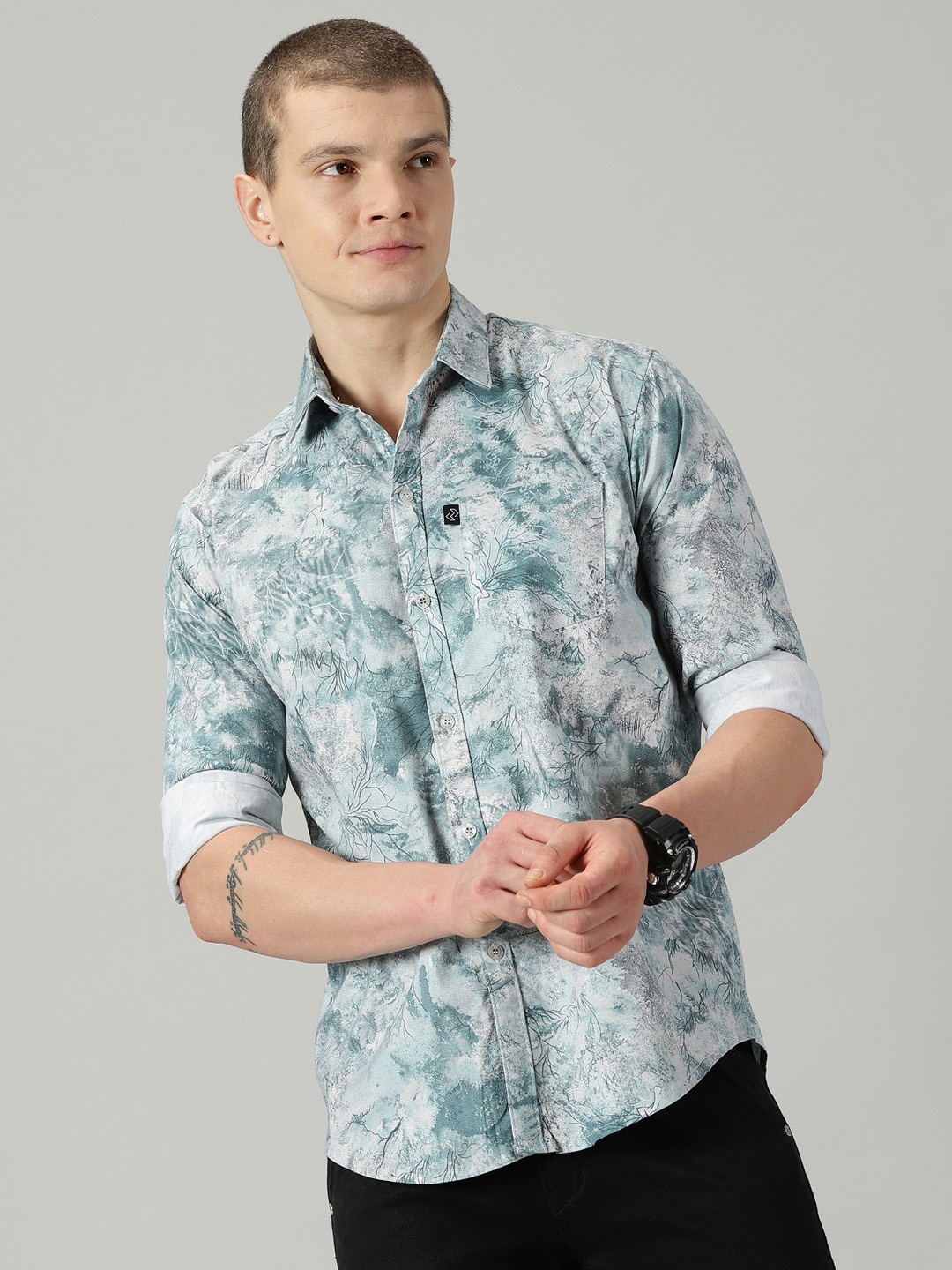 

Rodzen Standard Floral Printed Cotton Casual Shirt, Green