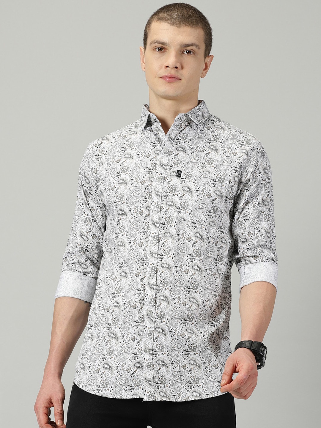 

Rodzen Standard Floral Opaque Printed Cotton Casual Shirt, White