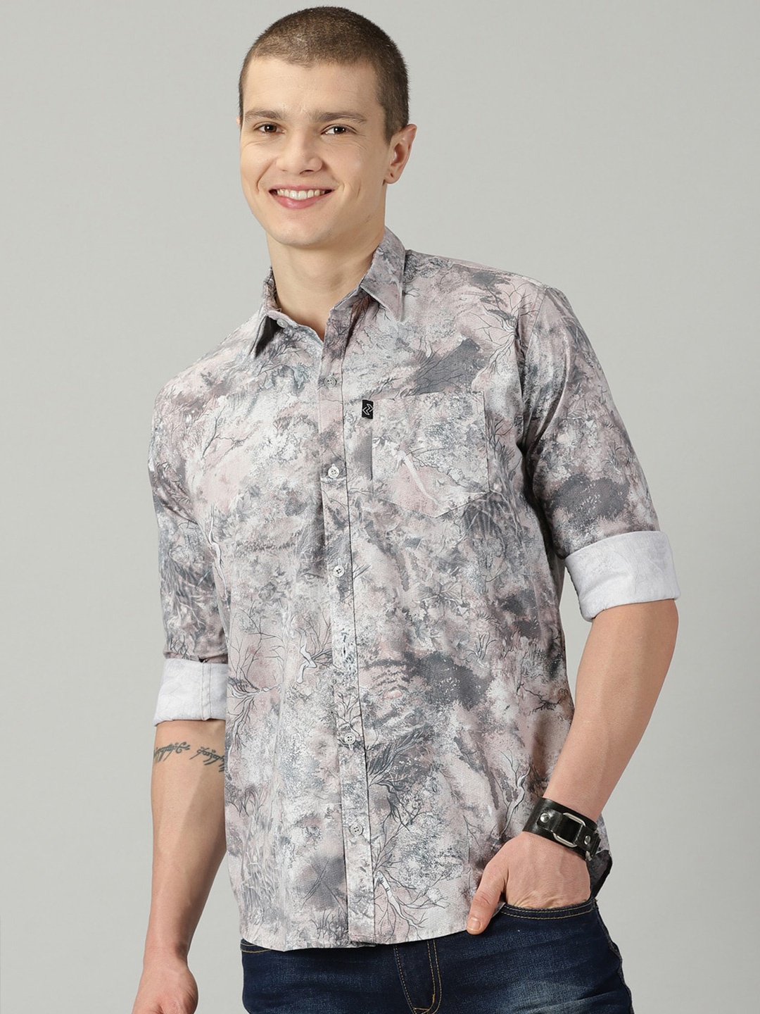 

Rodzen Standard Abstract Printed Casual Shirt, Grey