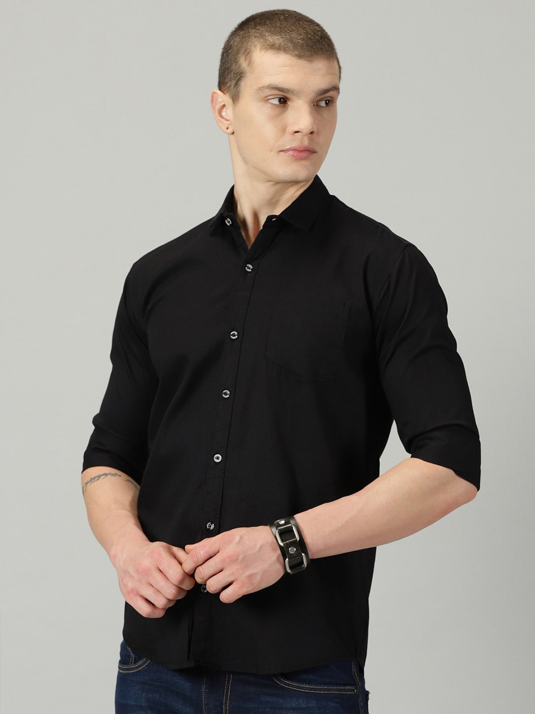 

Rodzen Standard Cotton Casual Shirt, Black
