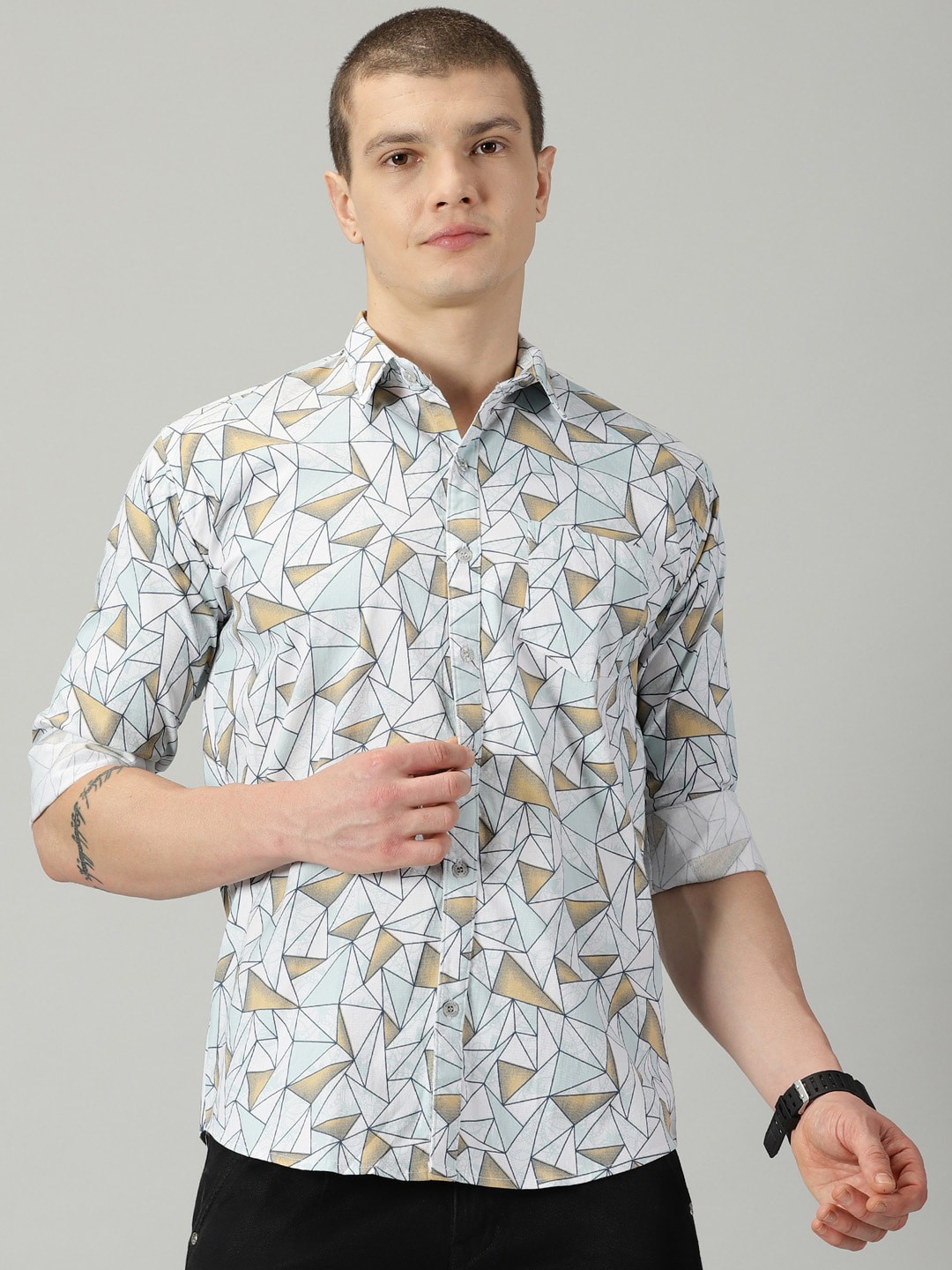 

Rodzen Standard Abstract Printed Cotton Casual Shirt, Green