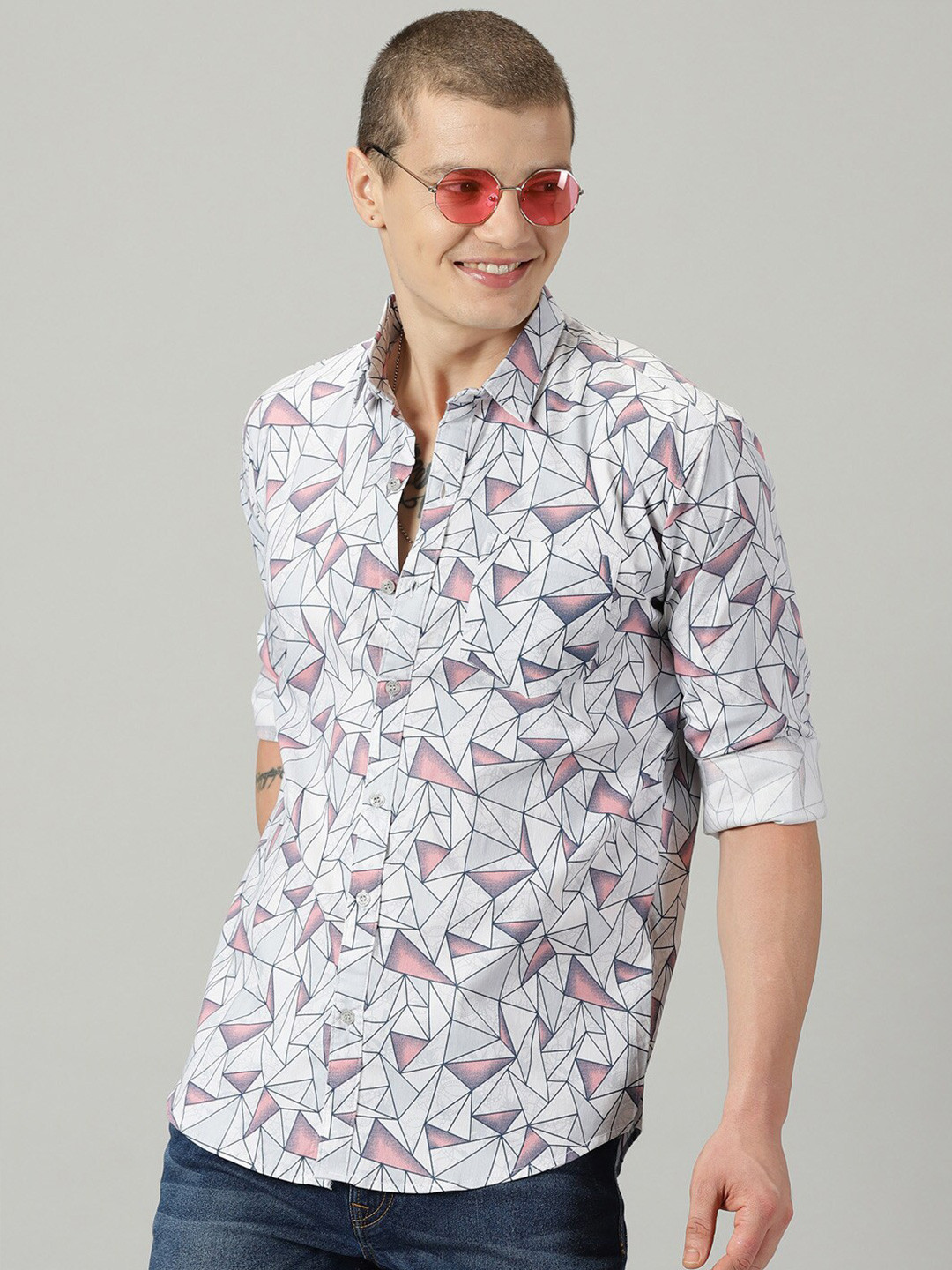 

Rodzen Standard Printed Cotton Casual Shirt, Pink