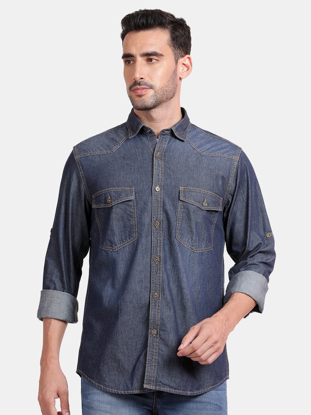 

RUG WOODS Classic Cotton Opaque Casual Shirt, Navy blue