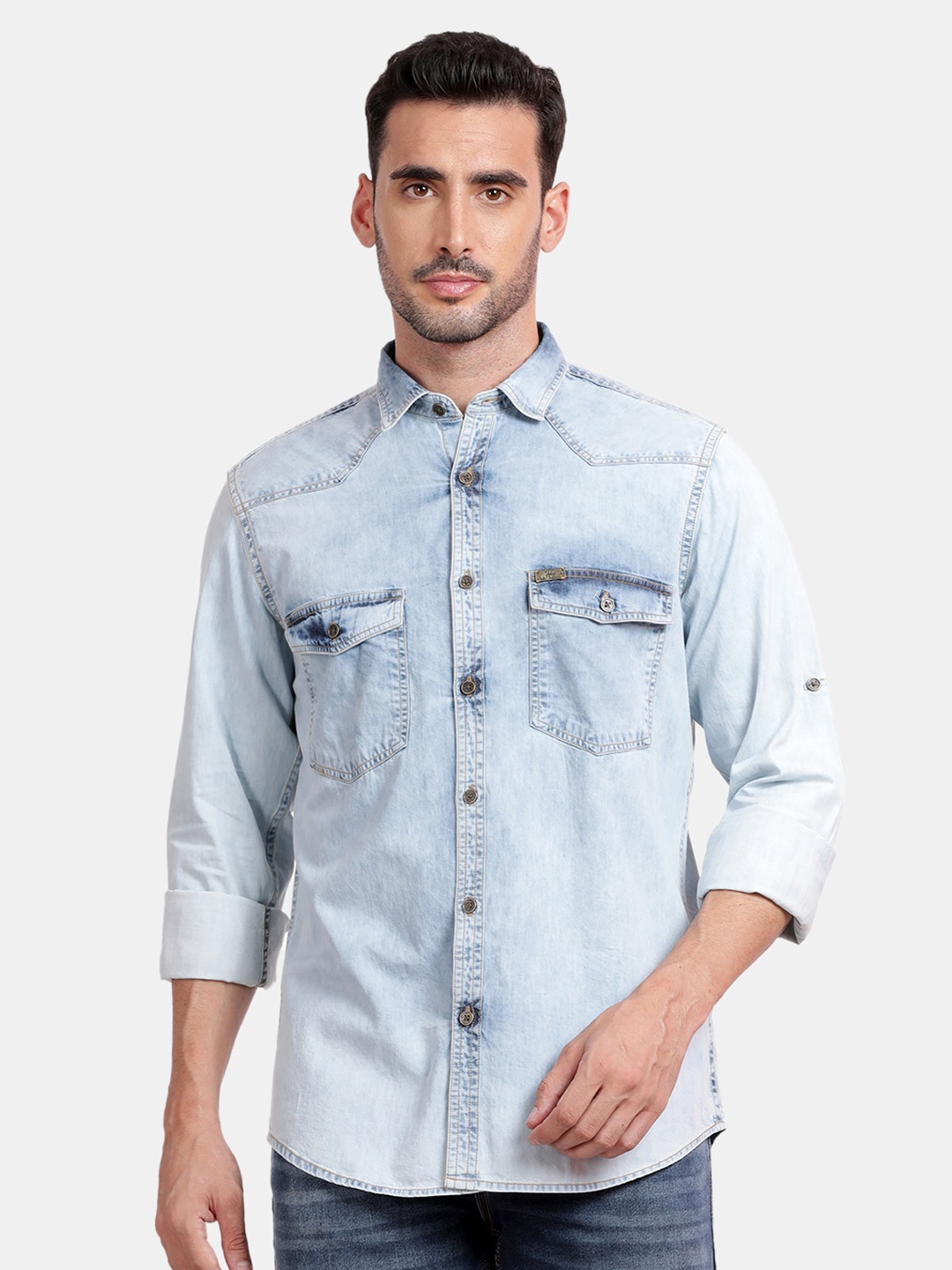 

RUG WOODS Classic Faded Cotton Casual Shirt, Blue