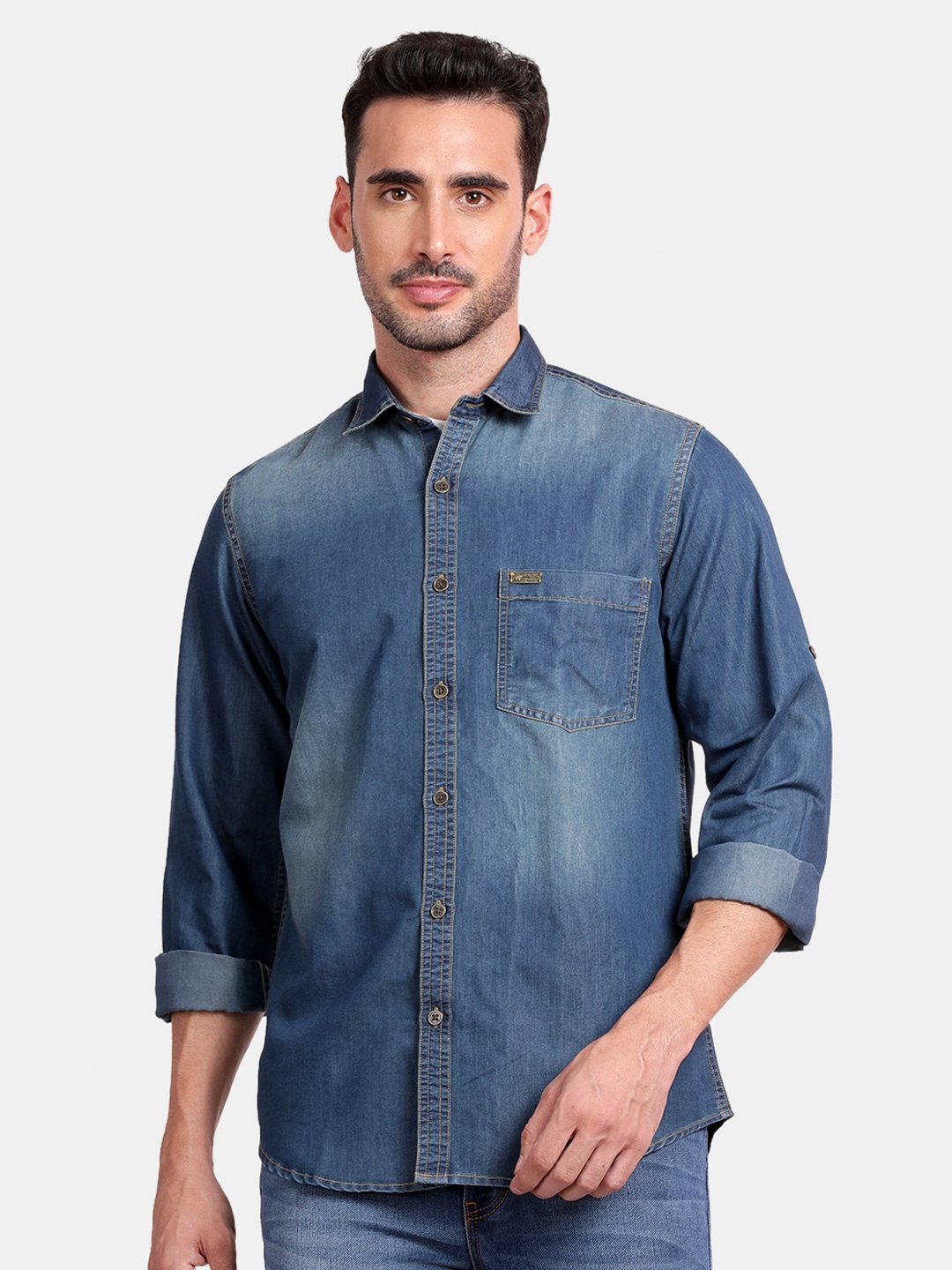 

RUG WOODS Classic Opaque Cotton Casual Shirt, Blue