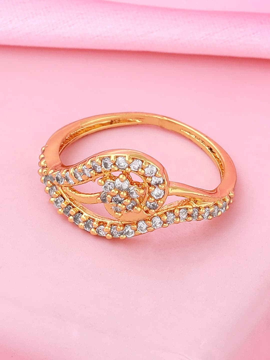 

Estele Gold-Plated CZ-Studded Finger Ring