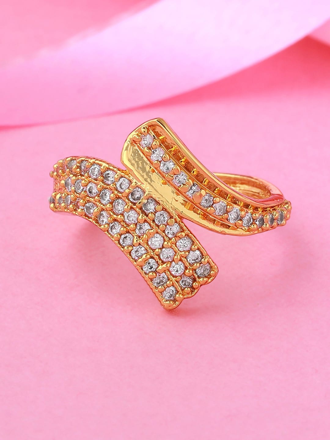 

Estele Gold-Plated CZ-Studded Finger Ring