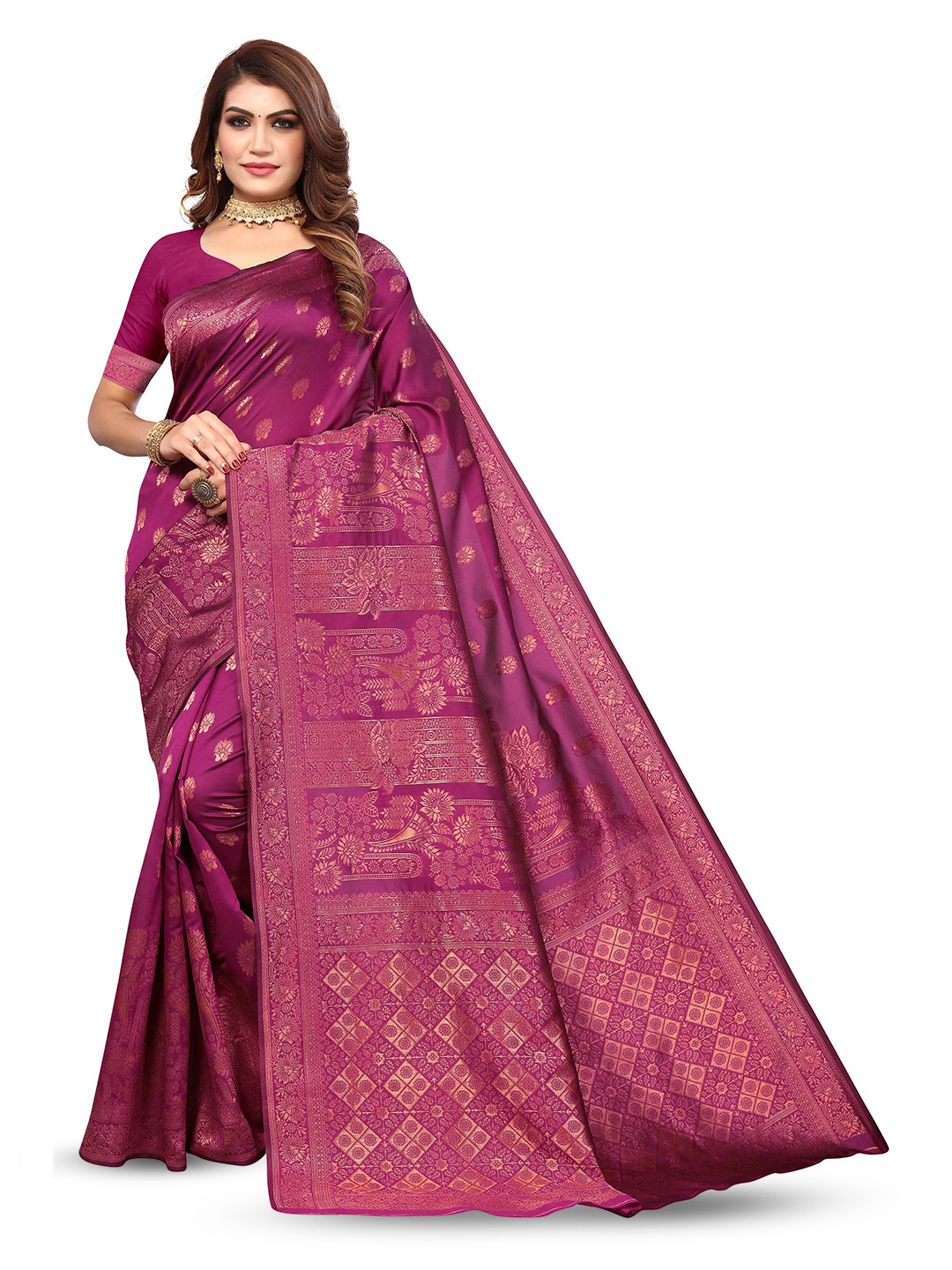 

KALINI Ethnic Motifs Woven Design Zari Kanjeevaram Saree, Purple