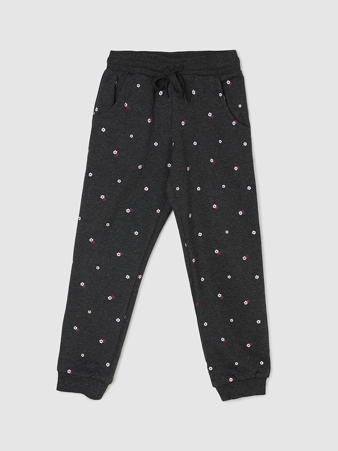 

max Girls Floral Printed Pure Cotton Joggers, Grey